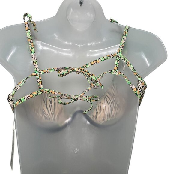 For Love and Lemons Cutout Bikini Top Zebra Floral Print Size Large NWT - Picture 4 of 5